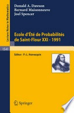 Ecole d'Eté de Probabilités de Saint-Flour XXI - 1991